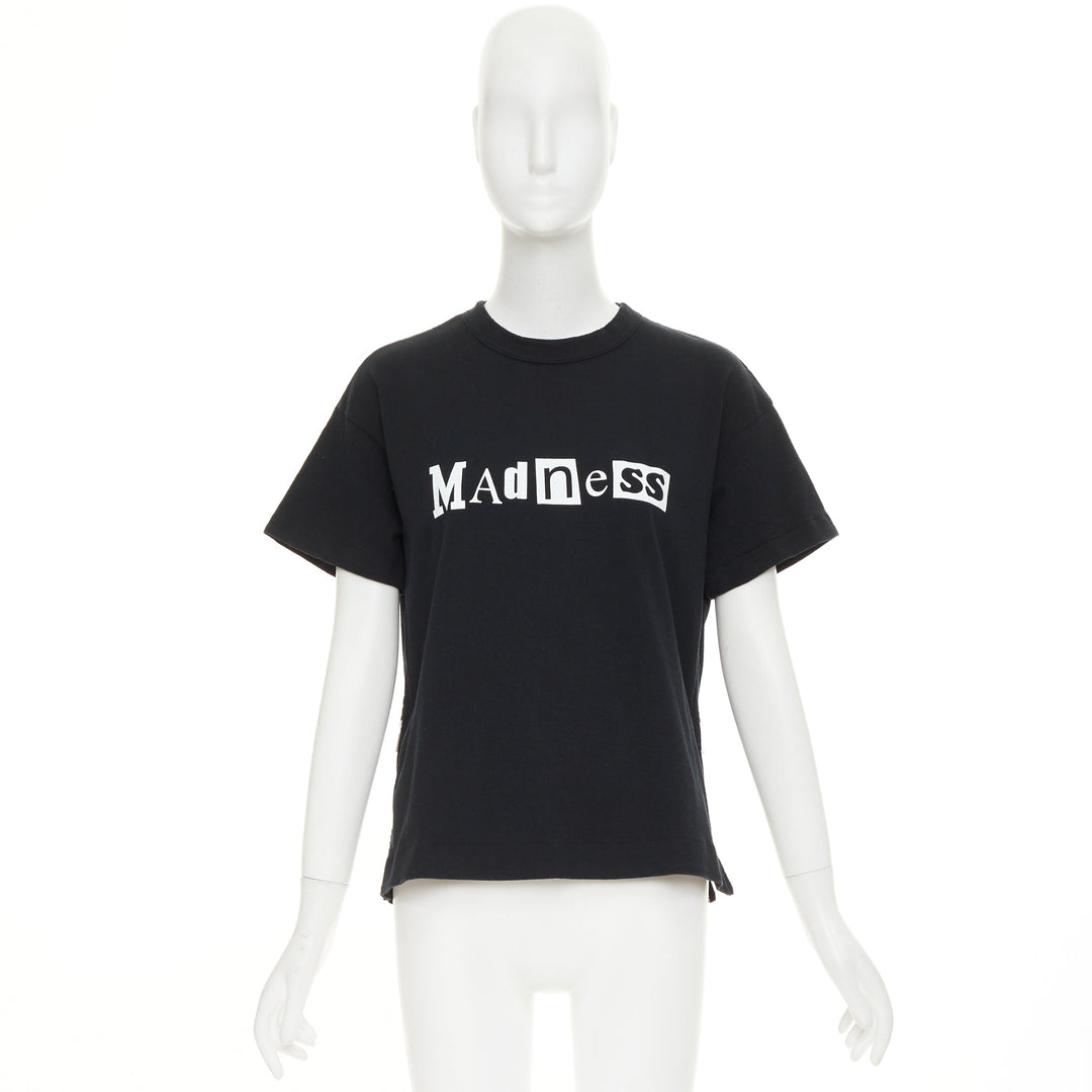 SACAI 2017 black cotton white Madness patch silver side zip tshirt JP2 M