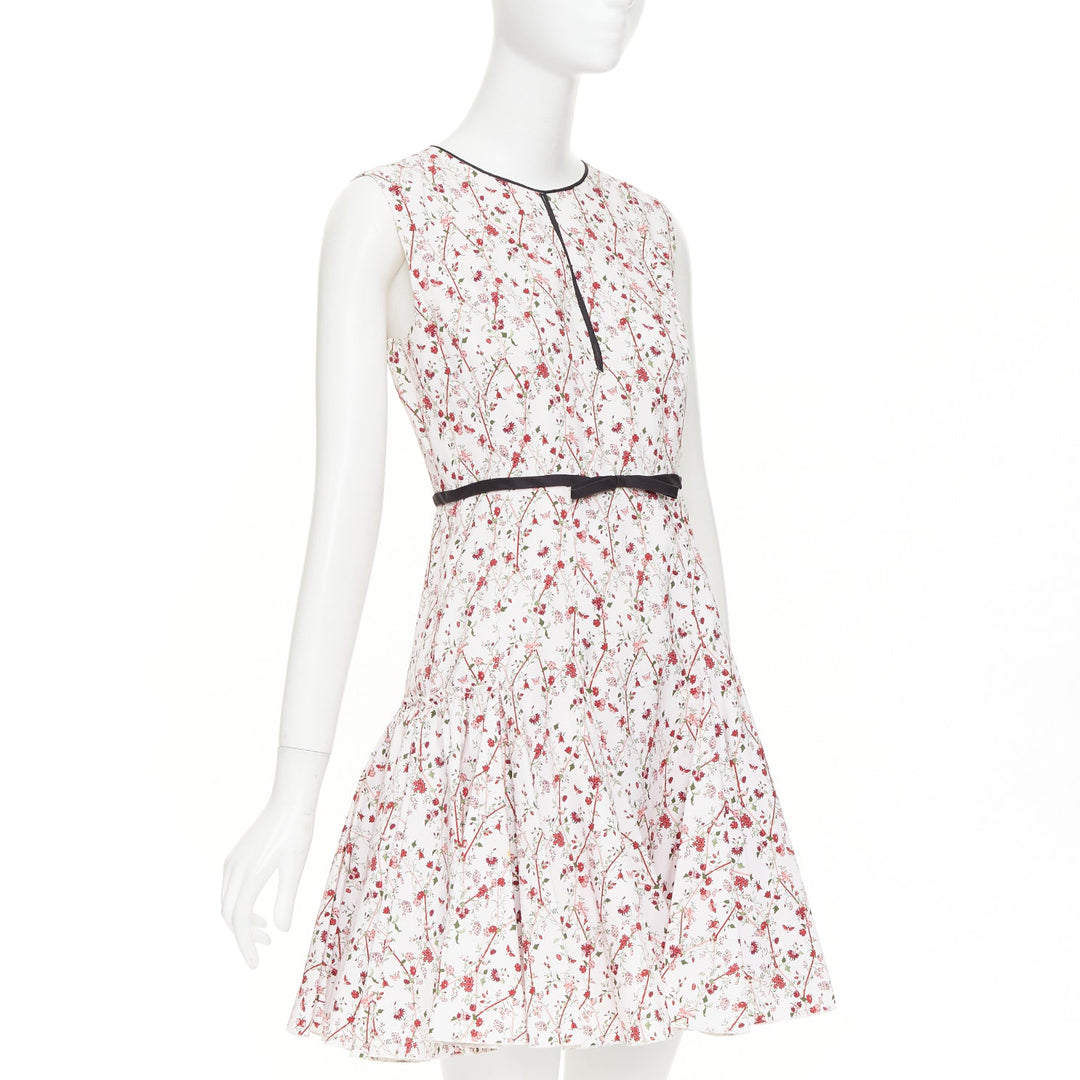 GIAMBATTISTA VALLI  white green nylon silk floral print ribbon belt dress IT42 M