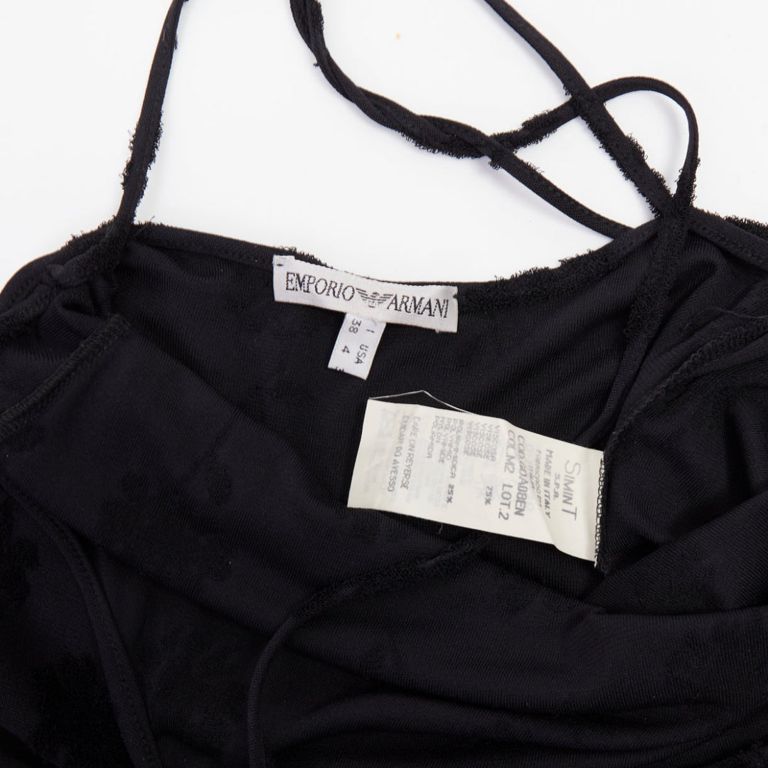 EMPORIO ARMANI Vintage black floral flock velvet jacquard slip dress IT38 XS