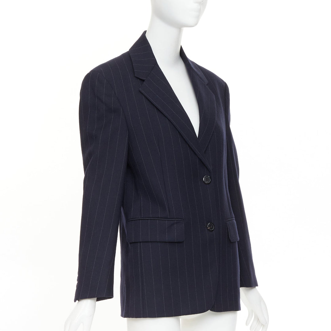 PRADA 2021 navy pinstripe virgin wool single-breasted boxy blazer jacket IT38 XS