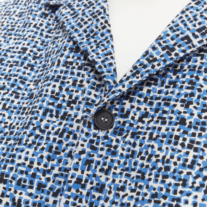 BOTTEGA VENETA blue speckle print camp collar short sleeve boxy cotton shirt S