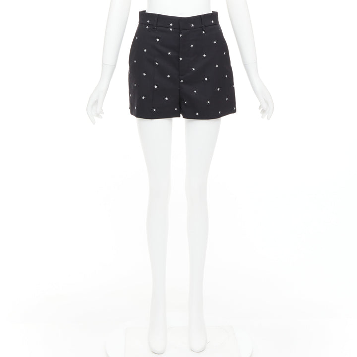 RED VALENTINO black white star intarsia wool blend mini shorts IT38 XS