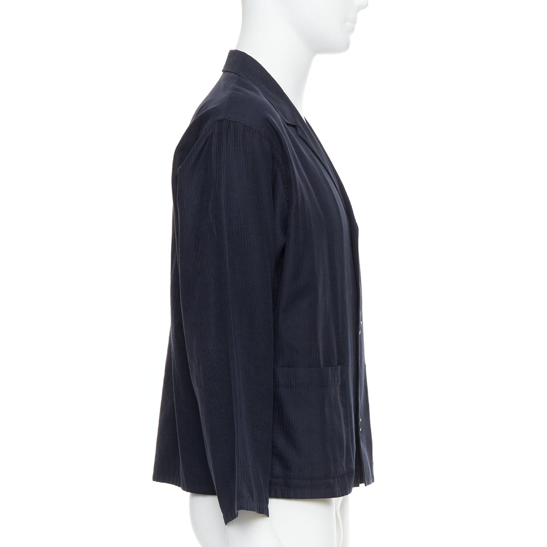 YOHJI YAMAMOTO navy soft fabric stripe lightweight cropped blazer S