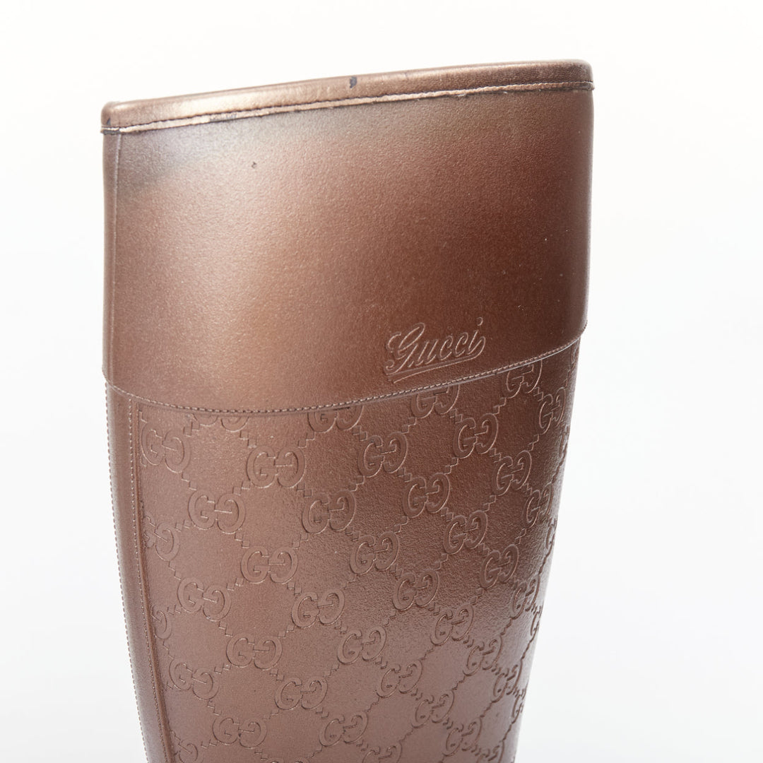 GUCCI bronze GG logo monogram rubber flat tall rainboots EU36
