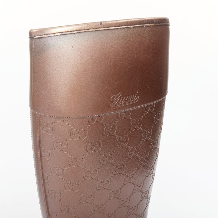 GUCCI bronze GG logo monogram rubber flat tall rainboots EU36