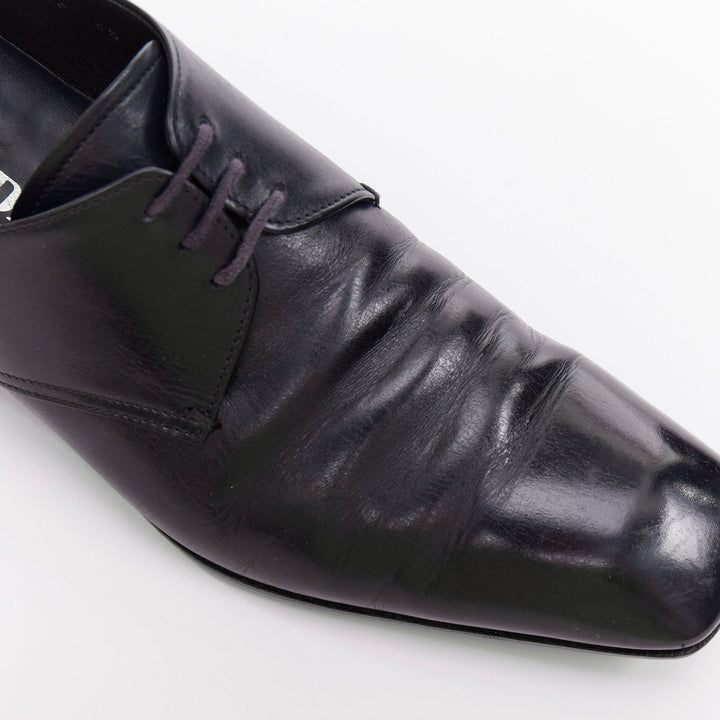PRADA black leather square toe lace brogue shoes UK6.5 EU40.5