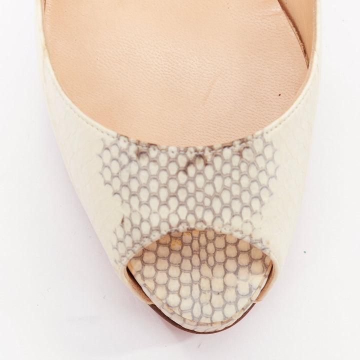 CHRISTIAN LOUBOUTIN Very Prive ivory scaled leather peep platform pumps EU37.5