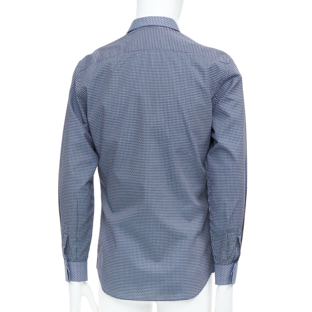 PRADA navy checked cotton long sleeve button down top shirt EU39 M