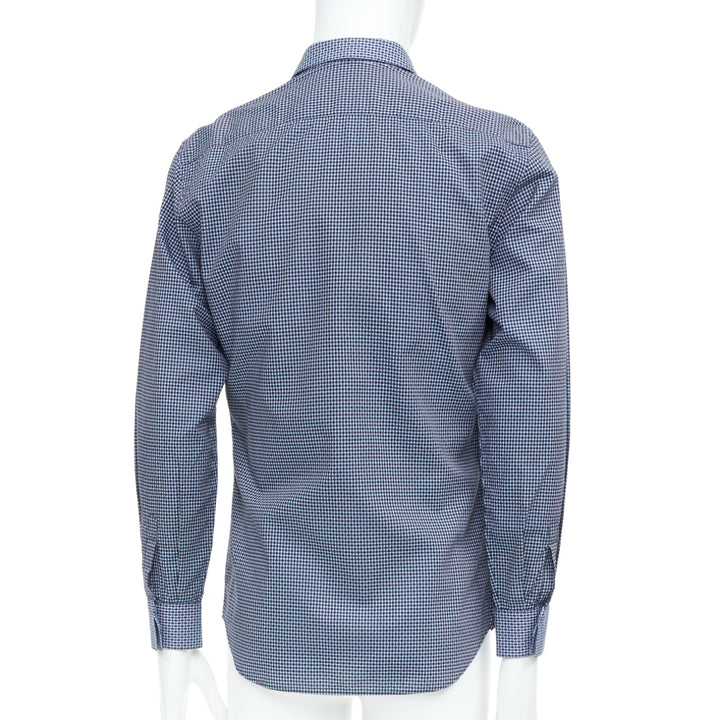 PRADA navy checked cotton long sleeve button down top shirt EU39 M
