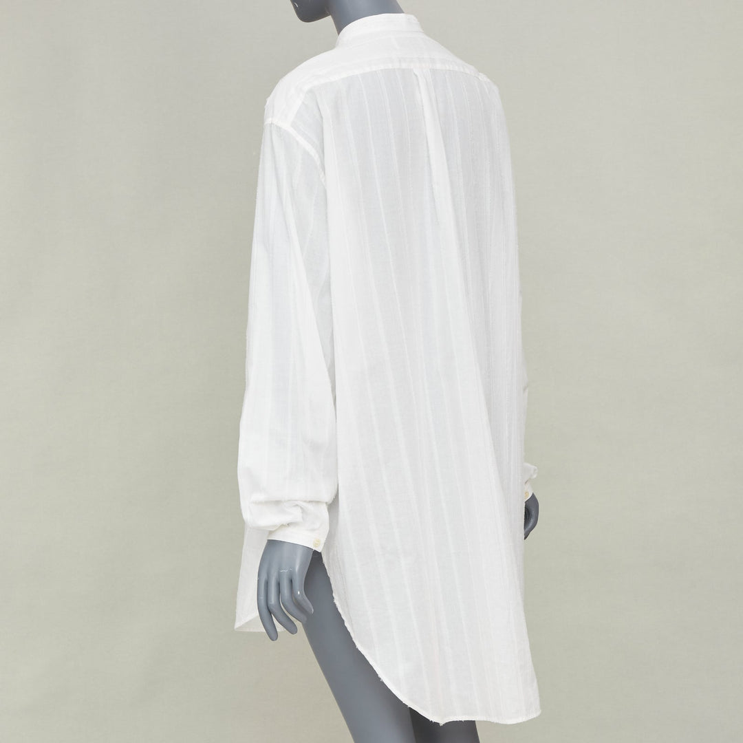 SAINT LAURENT 2017 crinkled striped tonal white cotton long tunic shirt FR38 M