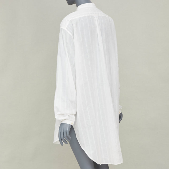 SAINT LAURENT 2017 crinkled striped tonal white cotton long tunic shirt FR38 M