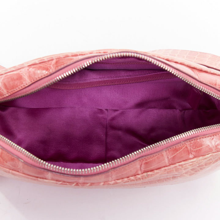 rare PRADA Vintage glossy pink scaled leather silver clasp chain shoulder bag