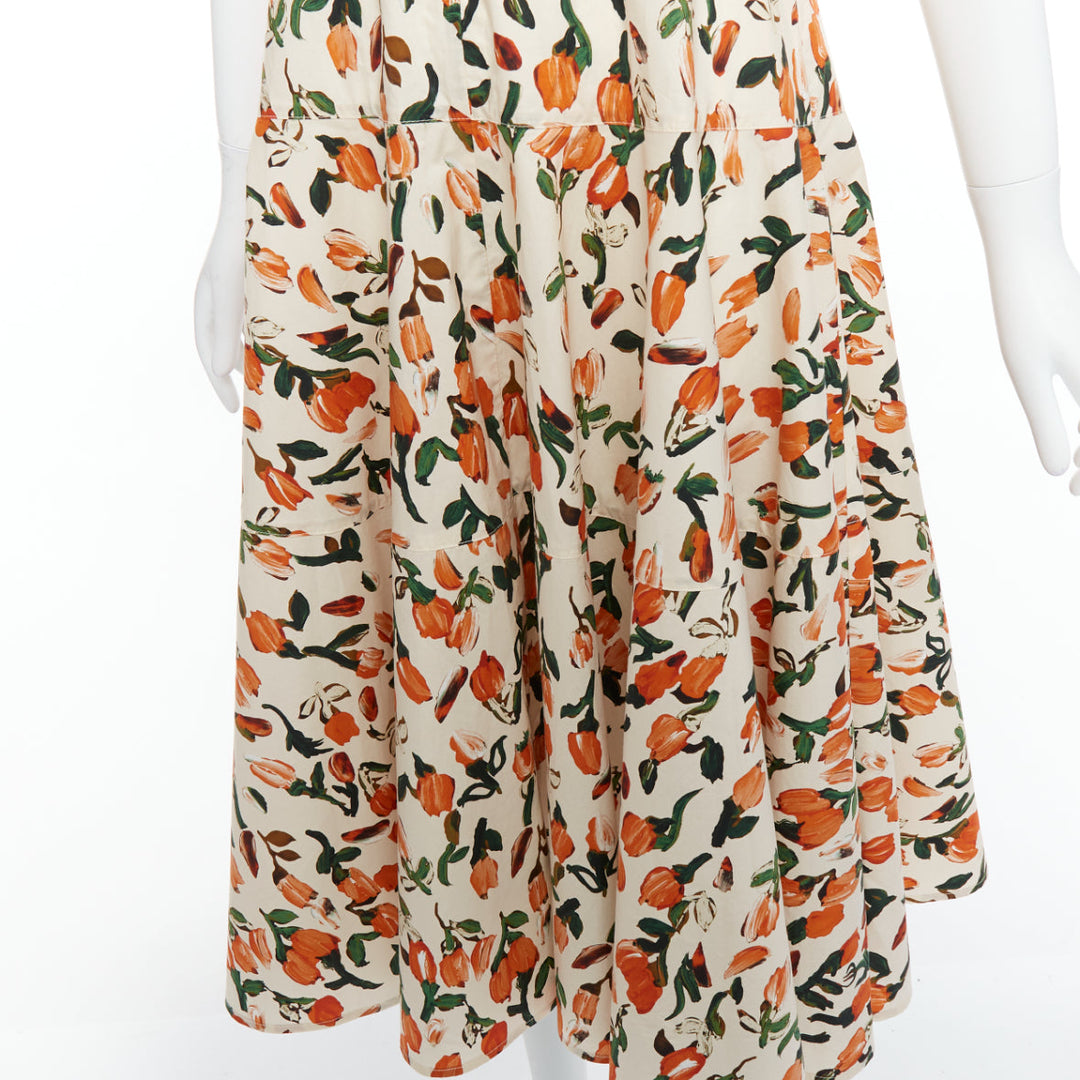 MARNI orange cream cotton tulip floral print midi summer dress IT44 L