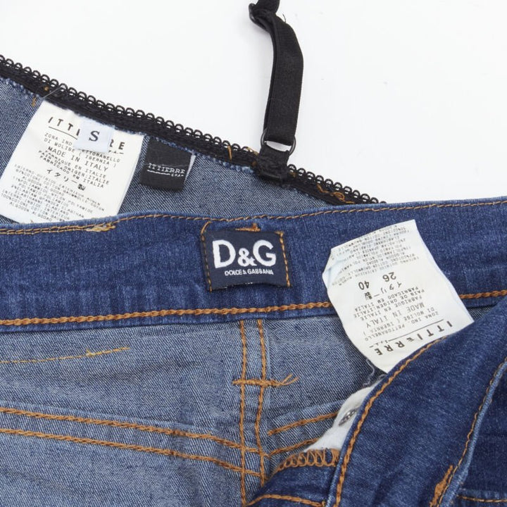D&G DOLCE GABBANA 2001 Y2K blue denim overstitch bralette knee jeans S 26"