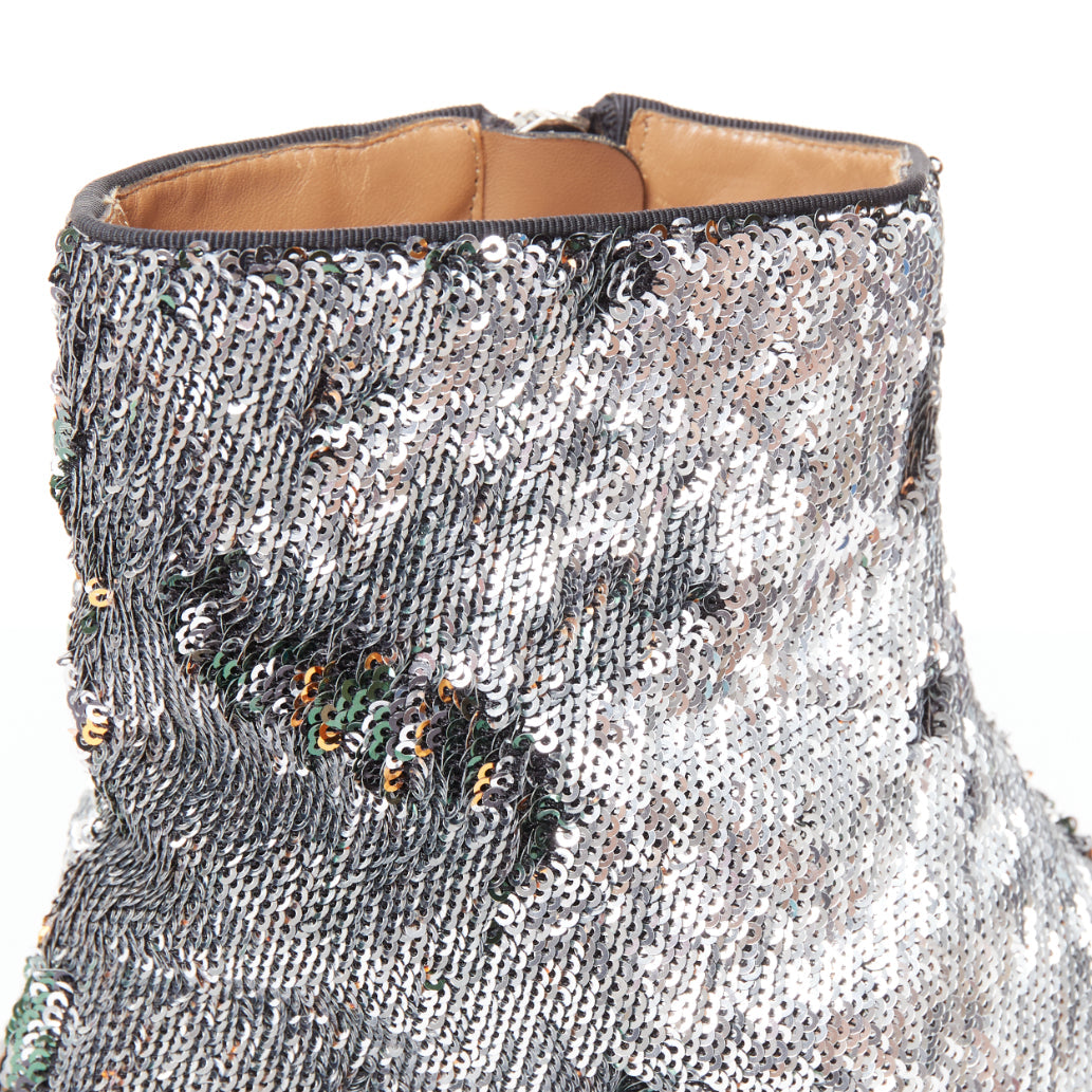 CHRISTIAN LOUBOUTIN Huston Sequin 40 silver multi sequin zipped ankle boots EU43