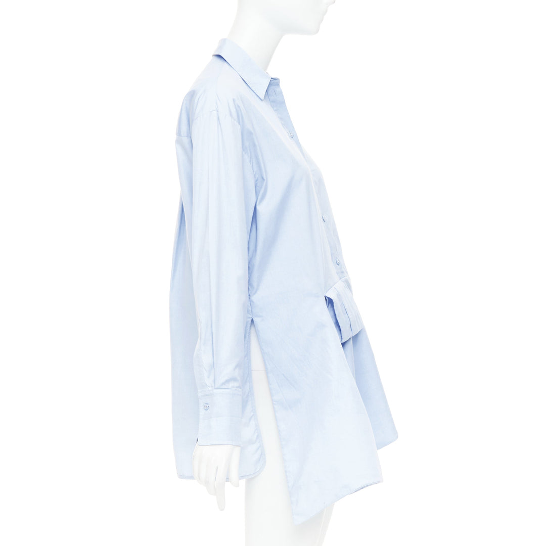 VVB VICTORIA BECKHAM light blue cotton asymmetric pleated hem dress shirt UK6 XS