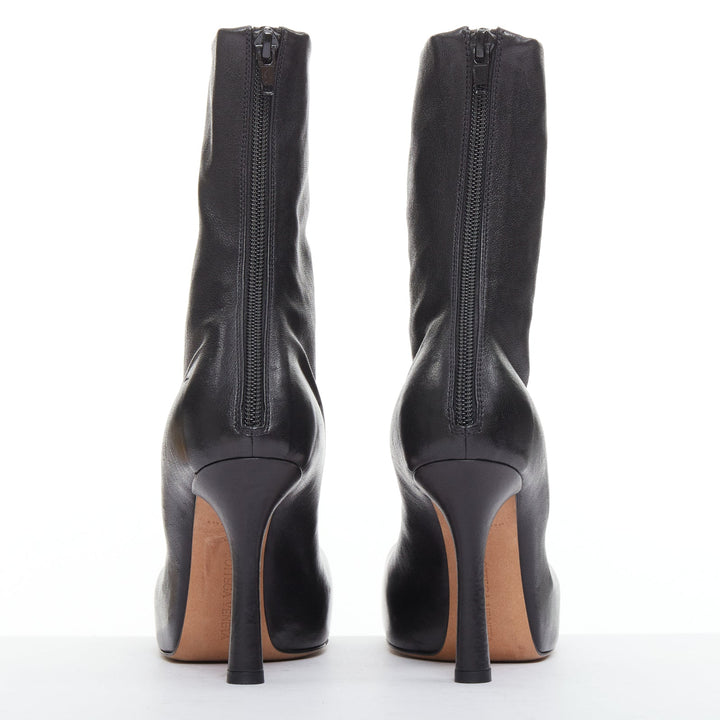 BOTTEGA VENETA Lido black smooth leather spool heeled platform ankle boots EU35