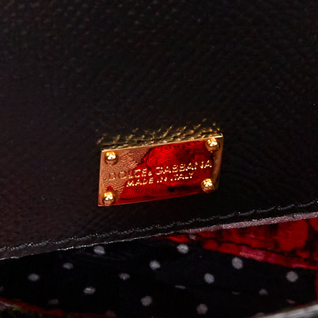 DOLCE GABBANA Miss Sicily black red yellow lemon floral leather small handle bag