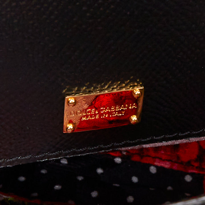 DOLCE GABBANA Miss Sicily black red yellow lemon floral leather small handle bag