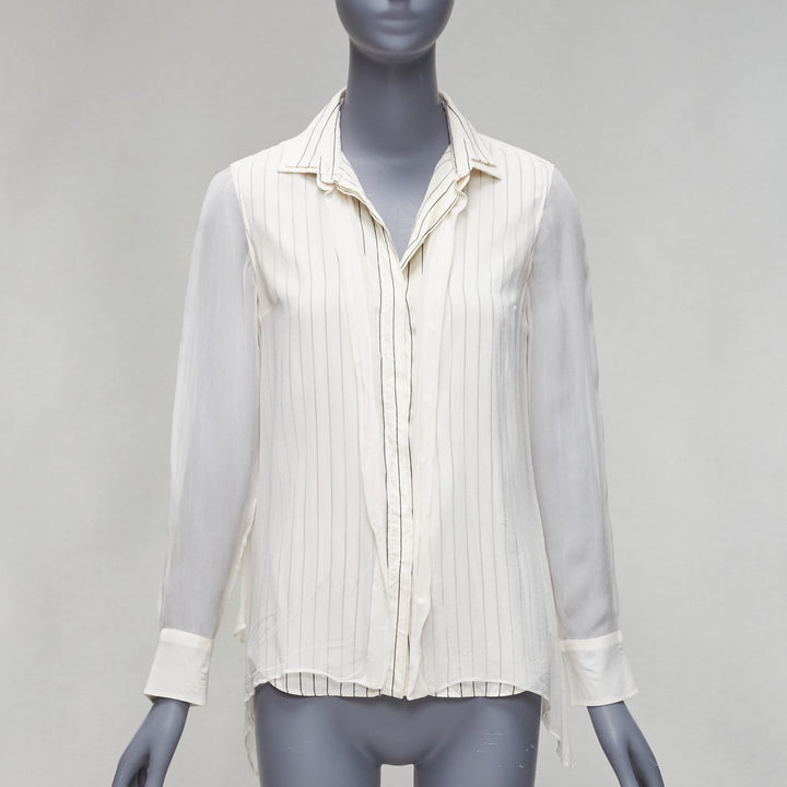 BRUNELLO CUCINELLI 100% silk cream grey layered panels sheer shirt XS