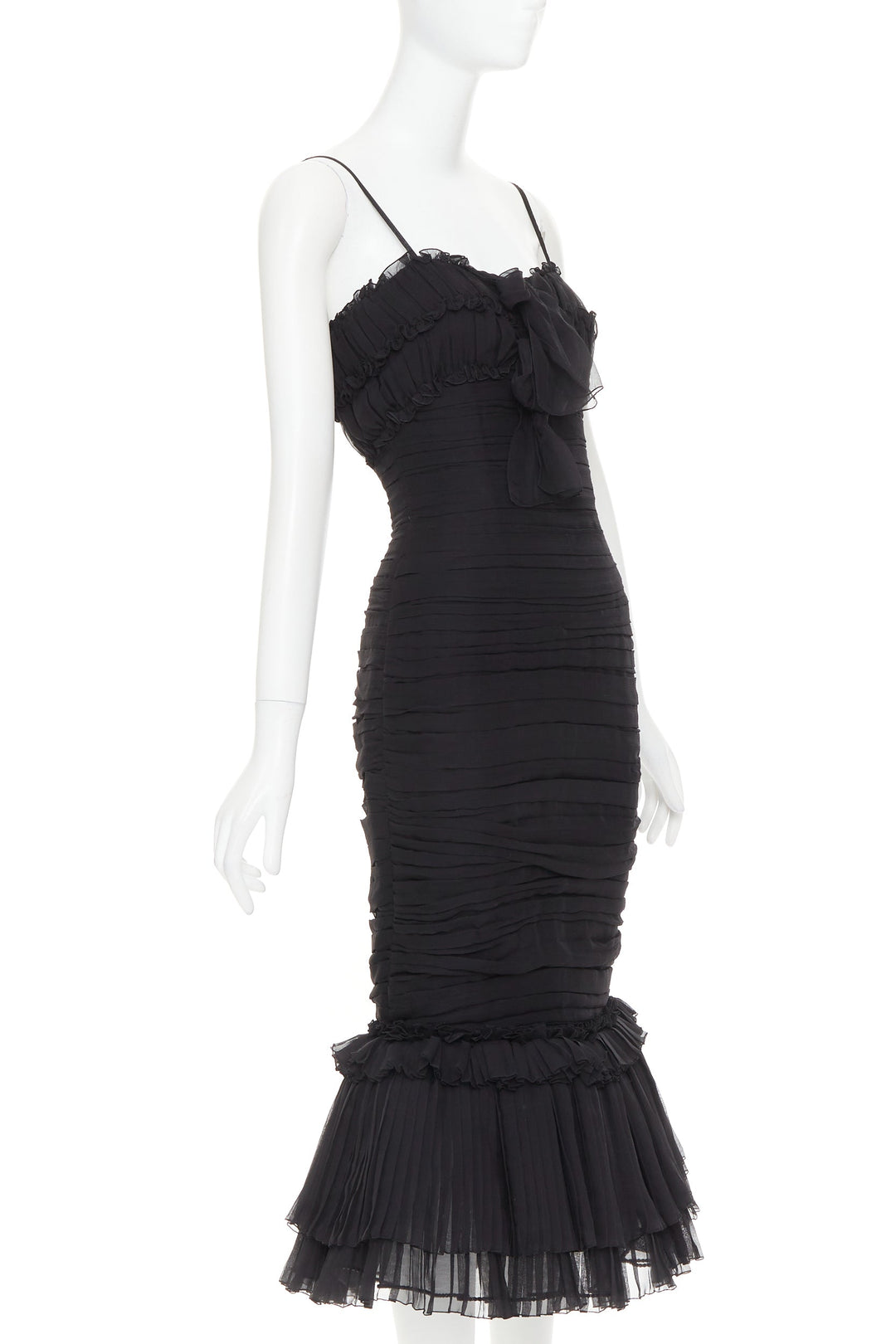 ALEXANDRE VAUTHIER COUTURE black chiffon ruched tulle flared crystal skirt dress