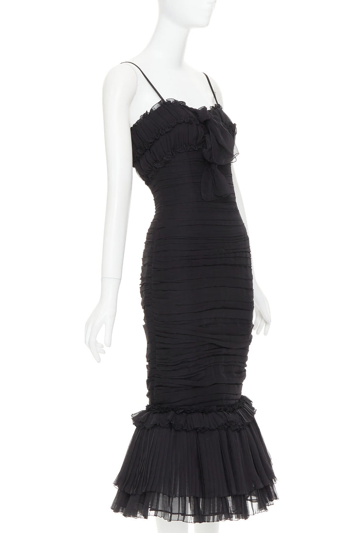 ALEXANDRE VAUTHIER COUTURE black chiffon ruched tulle flared crystal skirt dress