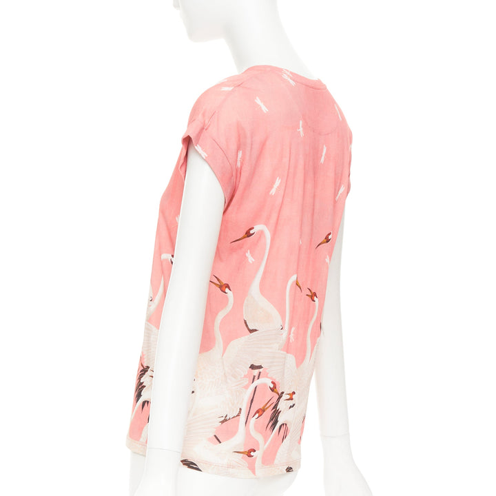 GUCCI Pre Fall 2016 pink cotton Heron Dragonfly print short sleeves t-shirt S
