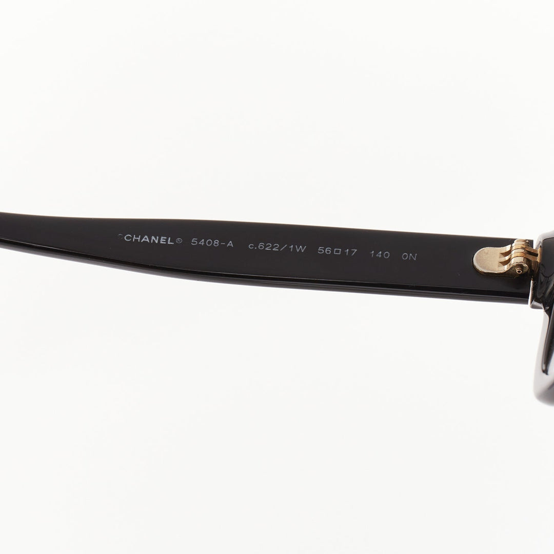 CHANEL 5408-A black acetate gold logo sides oversized square optical glasses