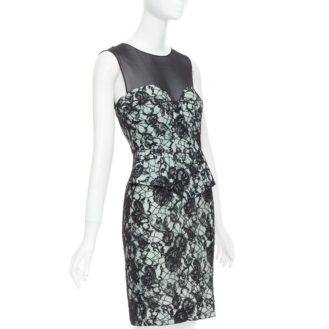 EMILIO PUCCI black light teal floral lace overlay cocktail dress IT42 M