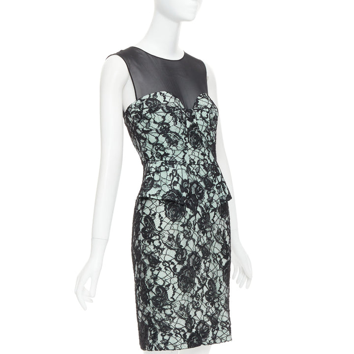 EMILIO PUCCI black light teal floral lace overlay cocktail dress IT42 M