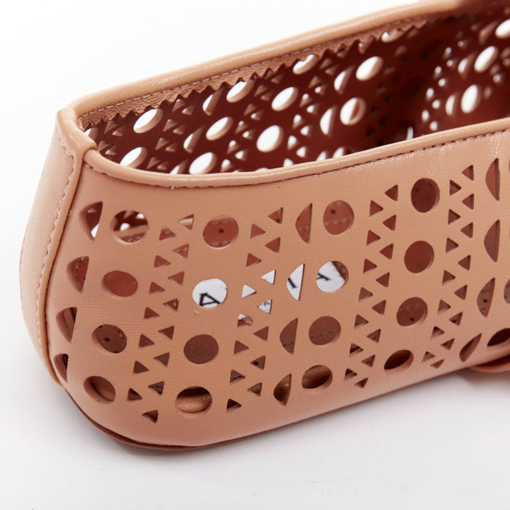 ALAIA Vienne tan leather cut out buckle maryjane ballerina flats EU37