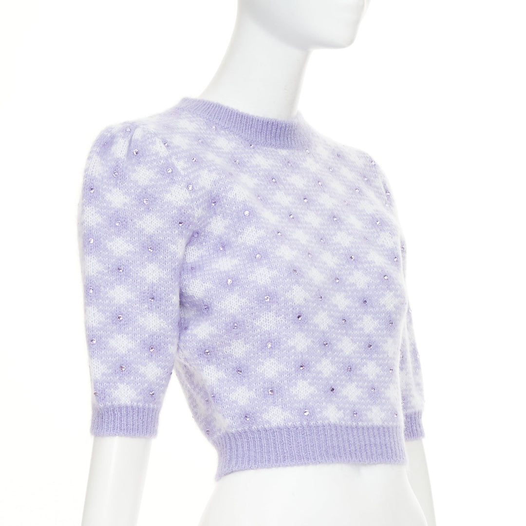 ALESSANDRA RICH purple cream mohair blend crystal embellished pullover IT36 XXS