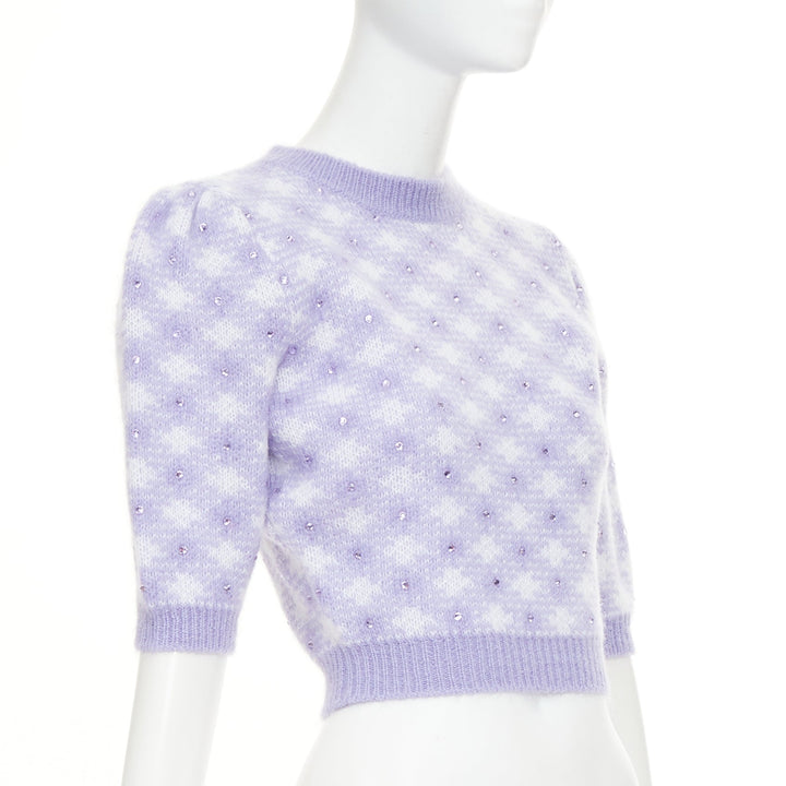 ALESSANDRA RICH purple cream mohair blend crystal embellished pullover IT36 XXS