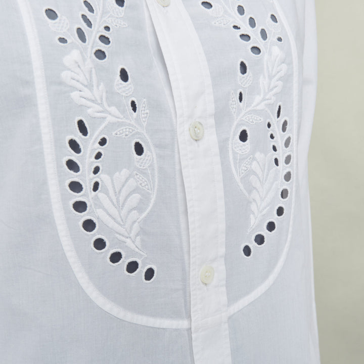 ALEXANDER MCQUEEN KIDS 2017 white embroidered eyelets trim priest shirt Y14+ XS