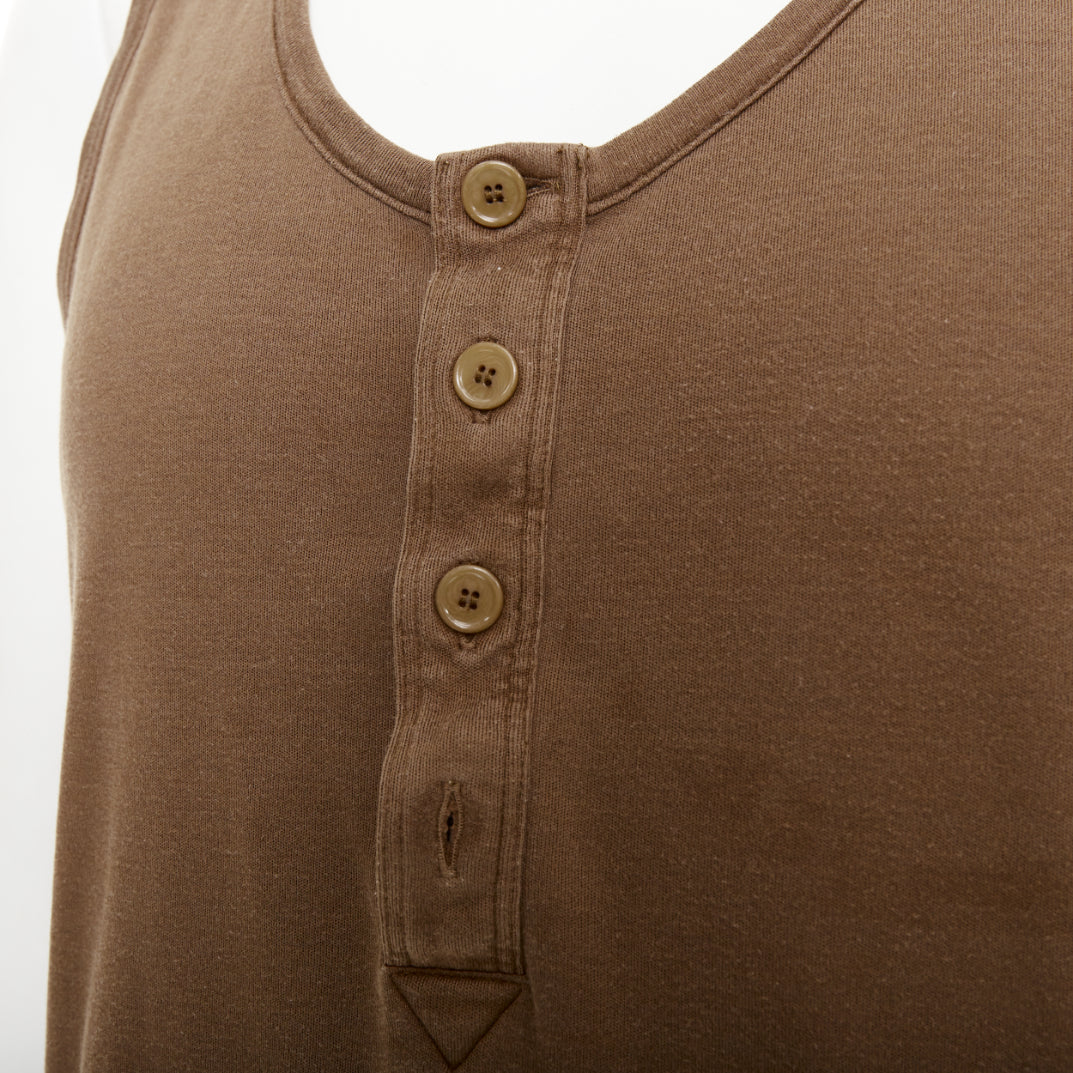BOTTEGA VENETA brown silk cotton half button scoop neck tank top IT50 L