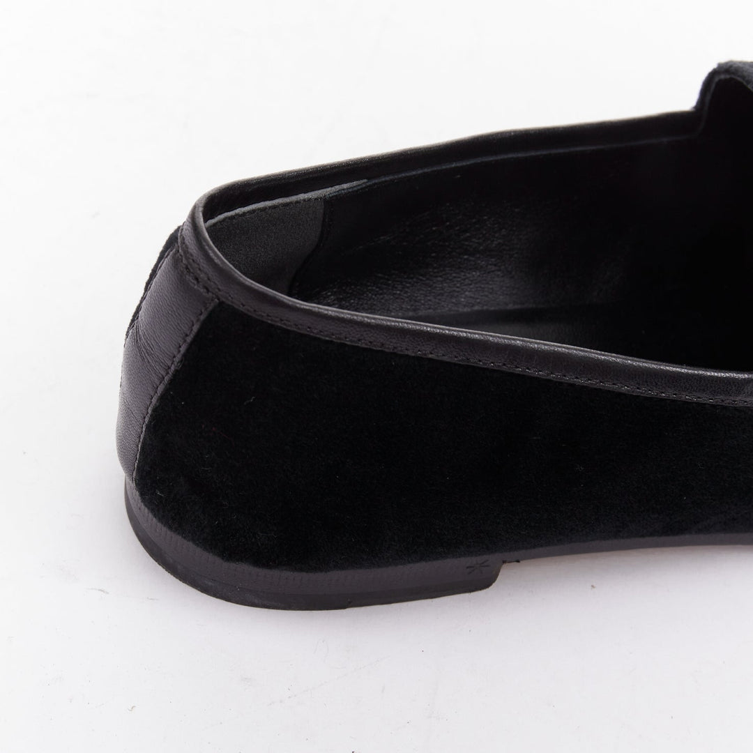 GUCCI Jordaan black velvet gold horsebit buckles leather trim loafer EU37.5
