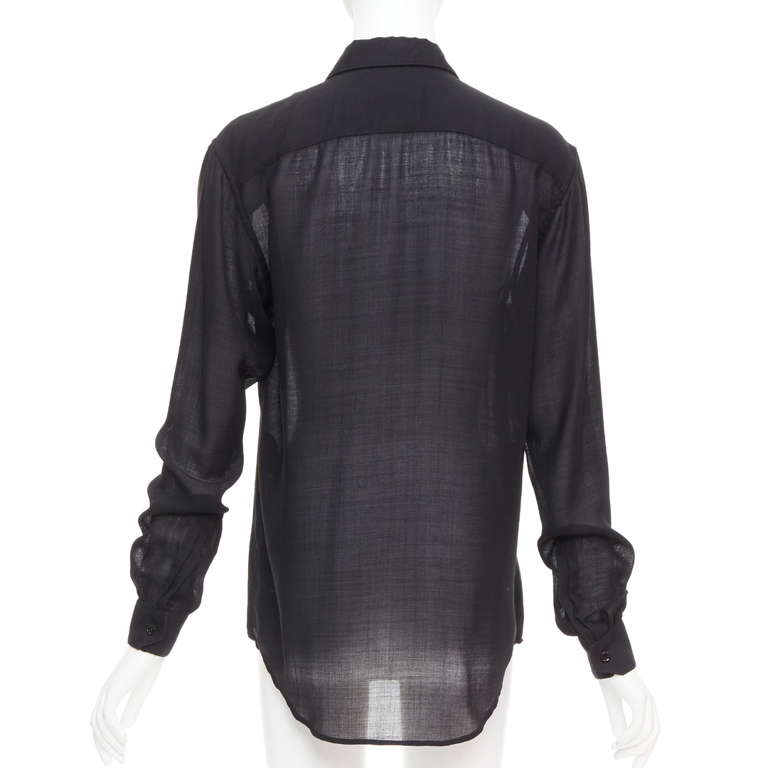 SAINT LAURENT 2018 black semi sheer wool blend YSL rope blouse FR34 XS