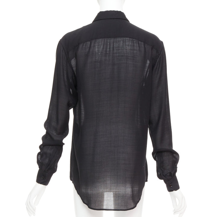 SAINT LAURENT 2018 black semi sheer wool blend YSL rope blouse FR34 XS