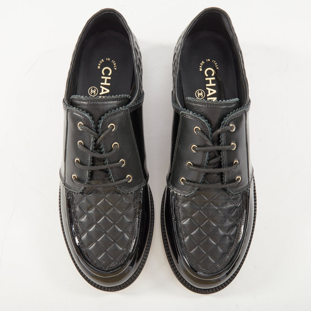 CHANEL 2017 Paris Havana black matelasse quilted panel derby oxfords EU38.5C