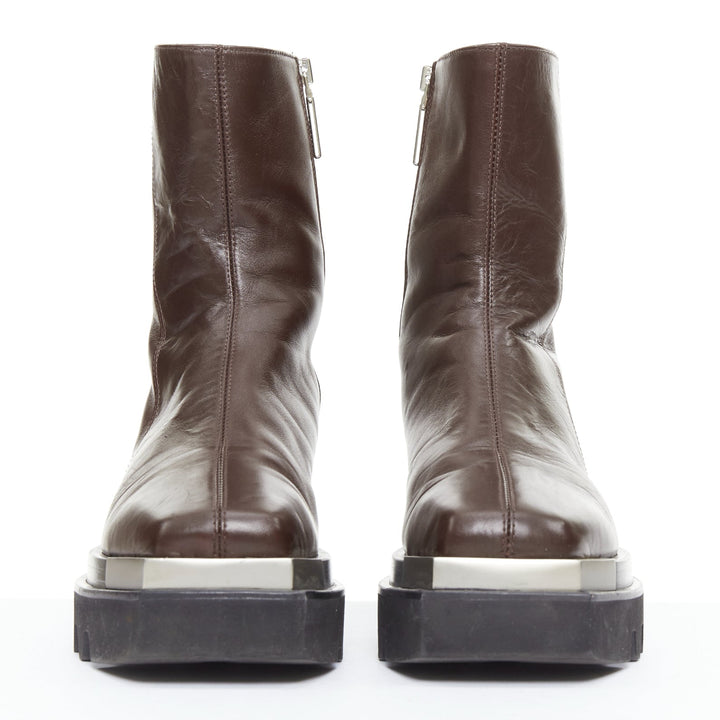 PETER DO Napa Moto tobacco brown metal square toe ankle boots EU38