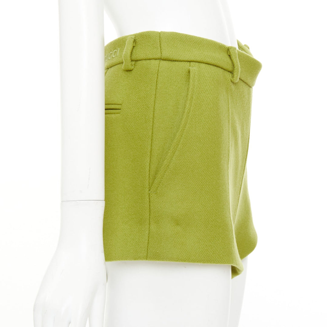 GUCCI 2024 Sabato green textured wool mohair tailored micro shorts IT38 XS