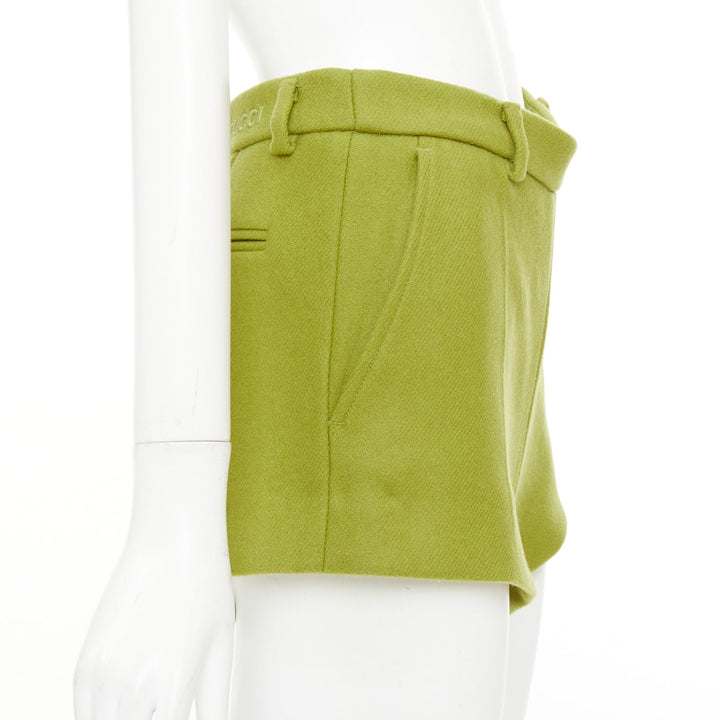 GUCCI 2024 Sabato green textured wool mohair tailored micro shorts IT38 XS
