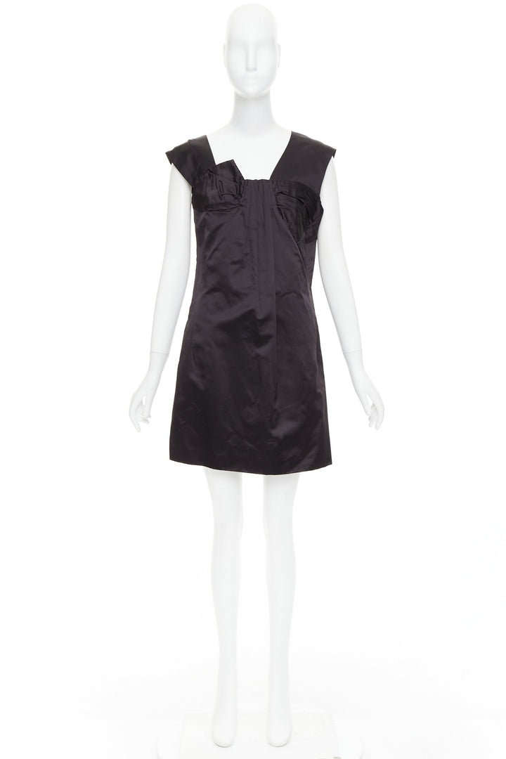 MIU MIU 2009 black silk satin bow top pleated mini dress IT44 L