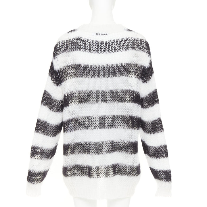 DIOR 2019 black white open knit mohair striped oversized sweater FR40 L