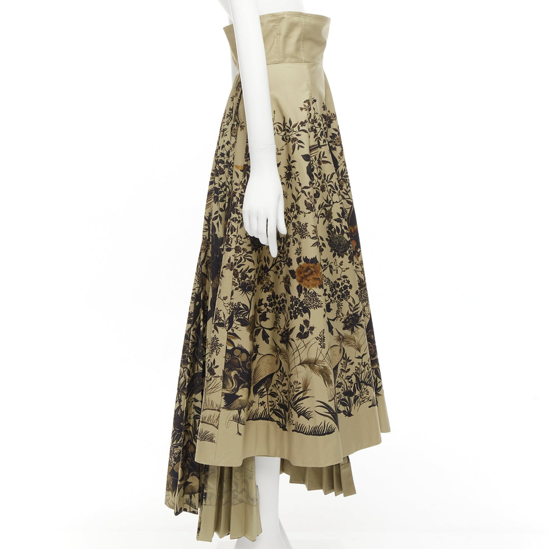 CHRISTIAN DIOR 2022 Jardin D'Hiver Runway khaki bird floral skirt FR36 S