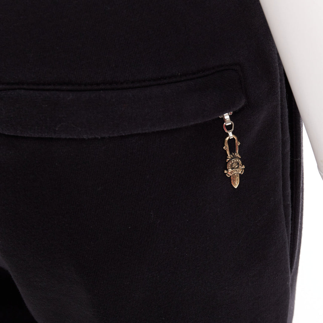 A&G JAPAN black cotton logo print silver Dagger zip sweat pants XS
