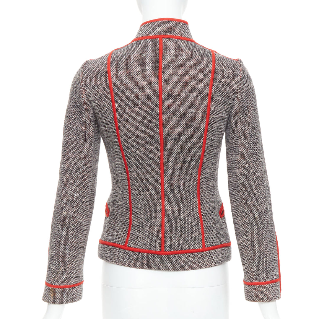 MOSCHINO CHEAP CHIC Vintage grey wool tweed red piping  moto jacket IT38 XS