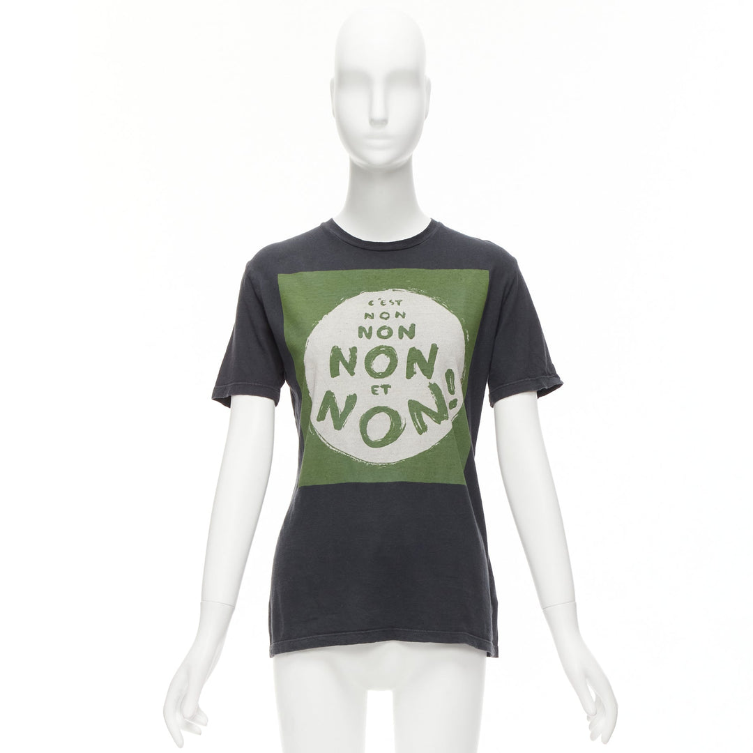 CHRISTIAN DIOR Non Non Et Non washed black green cotton linen tshirt XS