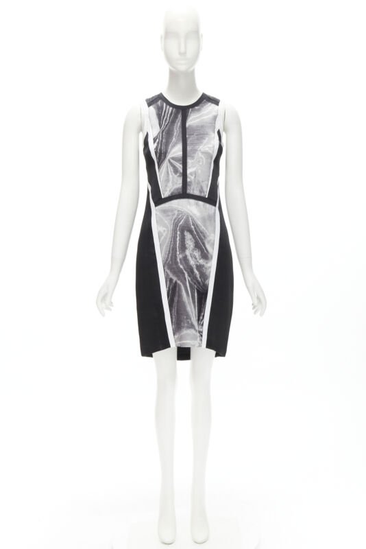 HELMUT LANG black white abstract print paneled dress US0 XS