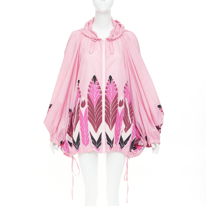 VALENTINO 2020 print pink abstract floral nylon ruched cocoon parka coat IT40 S